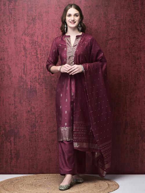 women three quarter sleeve kurta pant with dupatta set - 21785513 - Very Small Image - 1