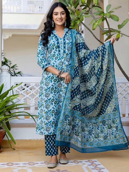women three quarter sleeve kurta pant with dupatta set - 21785567 - Very Small Image - 1