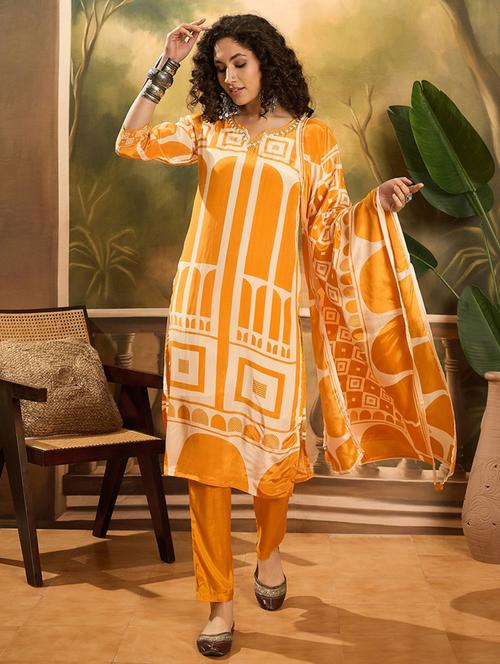 women three quarter sleeve kurta pant with dupatta set - 21785629 - Very Small Image - 1