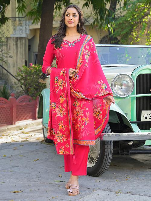 Women Three Quarter Sleeve Kurta Pant With Dupatta Set - 21785661 - Very Small Image - 1