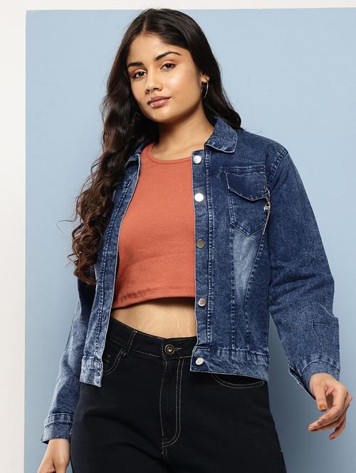 women solid long sleeves denim jacket - 21786607 - Very Small Image - 1