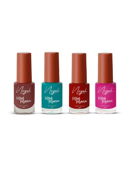 4pcs mini macron nail polish- 6 ml- 144 chestnut- 154 ocean- 106 red lake- 131 flamingo - 21789838 - Very Small Image - 1