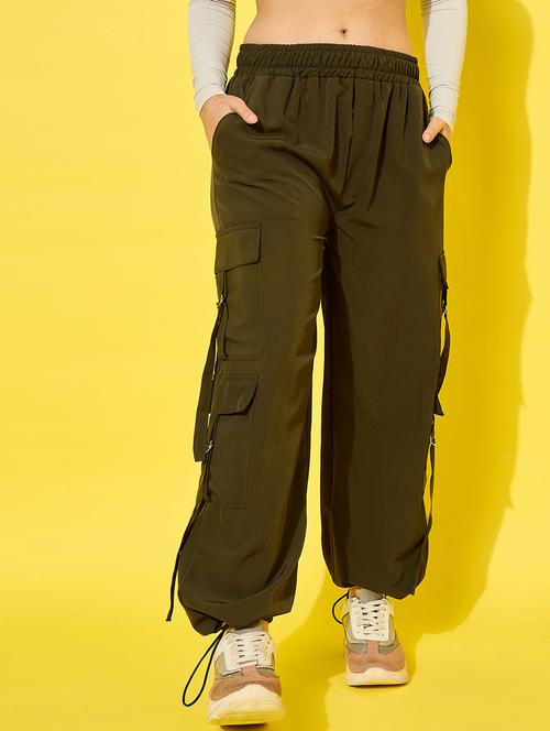 women solid mid rise relaxed fit cargo - 21789981 - Very Small Image - 1