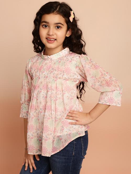 girls printed three quarter sleeve top - 21790937 - Very Small Image - 1