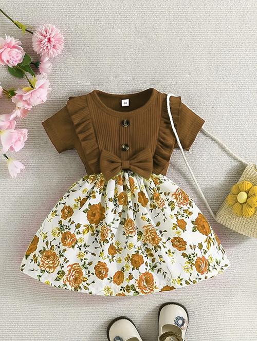 girls floral print short sleeves frock - 21791326 - Very Small Image - 1