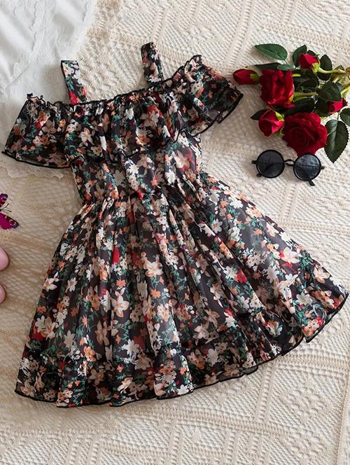 girls floral print off shoulder frock - 21791331 - Very Small Image - 1