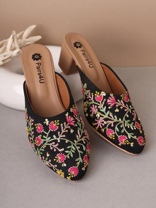 women embroidered block heel mules - 21791336 - Very Small Image - 1