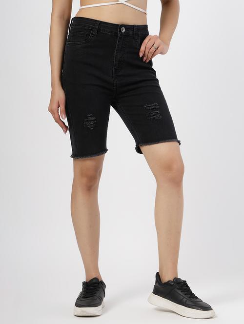 women distressed high rise denim shorts  - 21794572 - Very Small Image - 1