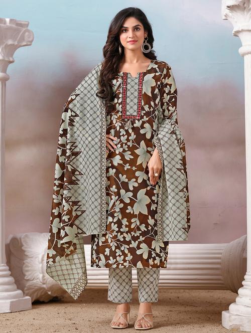 women three quarter sleeve kurta pant with dupatta set - 21794610 - Very Small Image - 1