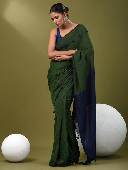 women green handloom saree with blouse - 21839876 - Very Small Image - 1