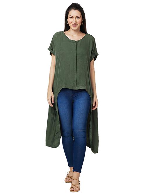 women solid short sleeves high-low top - 21840290 - Very Small Image - 1