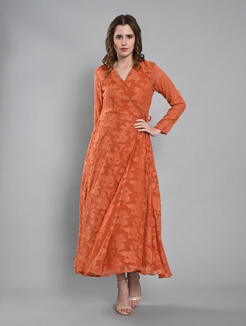 women self designed long sleeves wrap dress - 21840333 - Very Small Image - 1