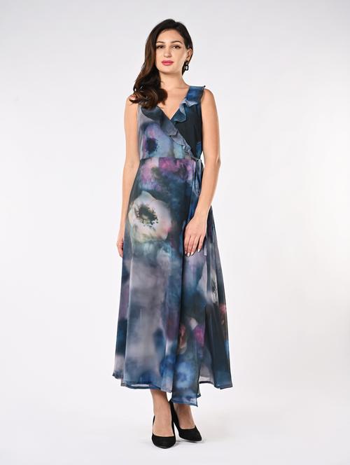 women printed sleevless wrap dress - 21840335 - Very Small Image - 1