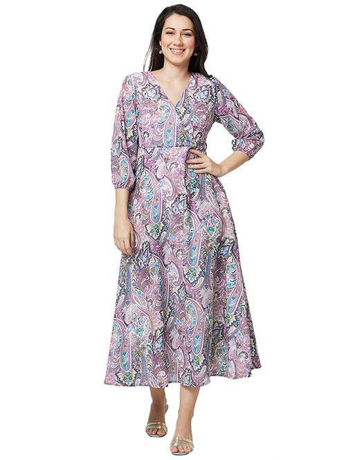 women printed puff sleeves fit & flare dress - 21840389 - Very Small Image - 1
