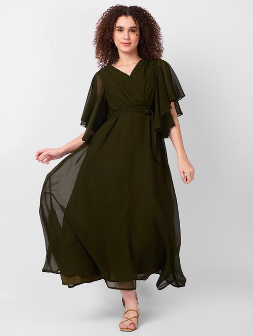 women solid flared sleeves fit & flare dress - 21840404 - Very Small Image - 1