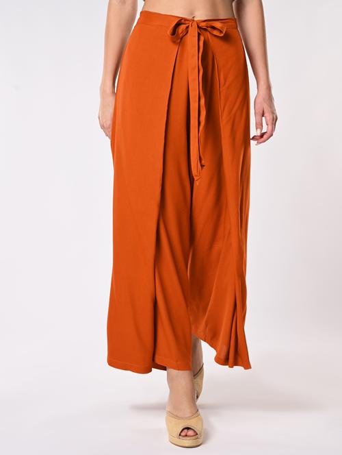 women solid high rise wrap palazzo - 21840458 - Very Small Image - 1