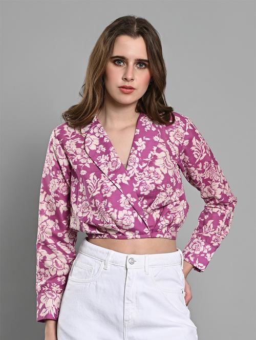 women floral printed long sleeves crop top - 21840807 - Very Small Image - 1