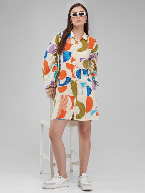 women printed collared bell sleeves shirt dress - 21840906 - Very Small Image - 1