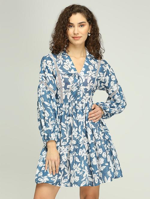 women printed collared tiered dress - 21840913 - Very Small Image - 1