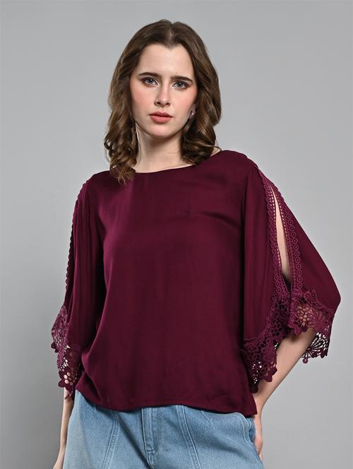 women lace detailed boat neck regular top - 21840932 - Very Small Image - 1