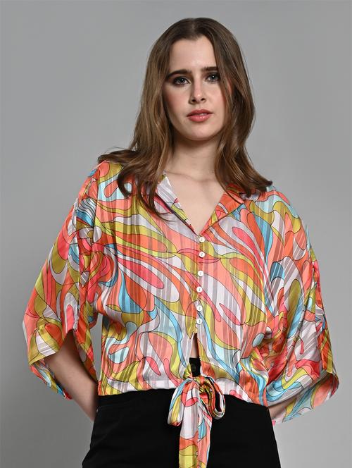 women printed collared crop shirt - 21840946 - Very Small Image - 1