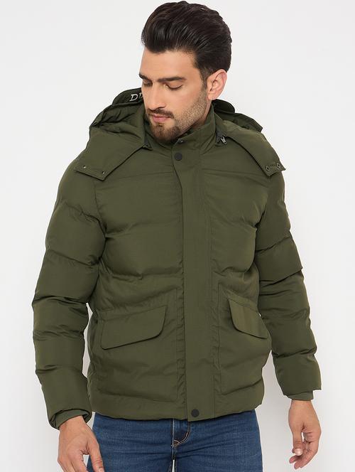 men solid long sleeves hooded puffer jacket - 21841336 - Very Small Image - 1