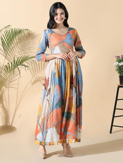 women printed three quarter sleeve anarkali kurta - 21843121 - Very Small Image - 1
