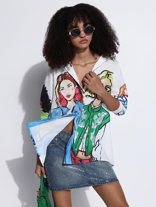 women printed collared oversized shirt - 21843472 - Very Small Image - 1