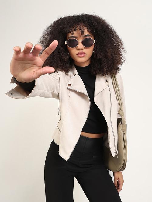 women solid long sleeves trench biker jacket - 21843508 - Very Small Image - 1