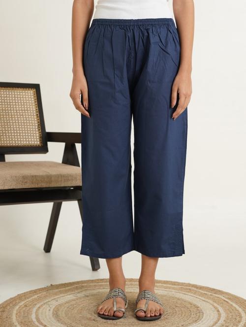 women navy blue mid rise cropped pant - 21853438 - Very Small Image - 1