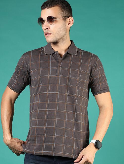 men grey checkered short sleeve regular fit polo t-shirt - 21853887 - Very Small Image - 1