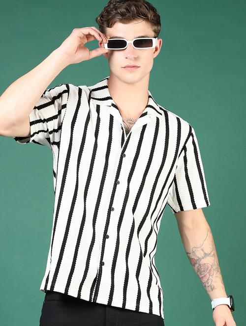 men white stripes short sleeve regular fit casual shirt - 21854268 - Very Small Image - 1
