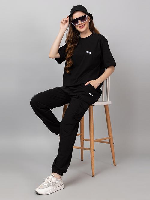women solid t-shirt and jogger co-ord set - 21854374 - Very Small Image - 1