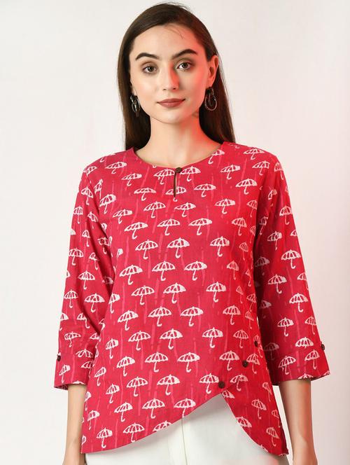 women pink printed three quarter sleeve ethnic top - 21855504 - Very Small Image - 1
