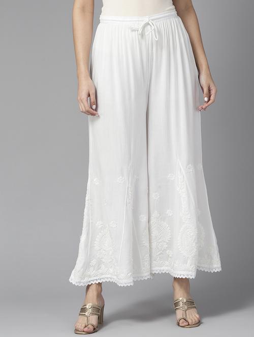 women embroidered hem flared palazzo - 21855514 - Very Small Image - 1