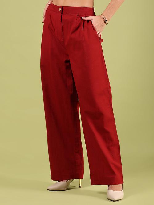 women solid mid rise straight fit trouser - 21864443 - Very Small Image - 1