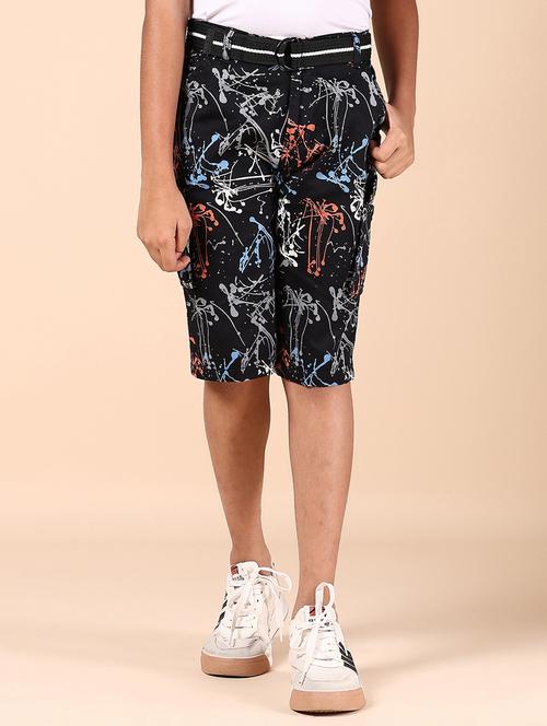 boys black printed mid rise three-fourth shorts  - 21874286 - Very Small Image - 1