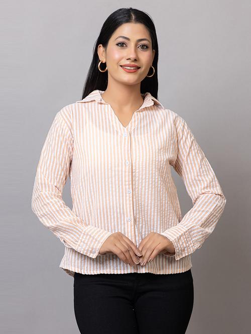 women striped collared long sleeves shirt - 21874778 - Very Small Image - 1