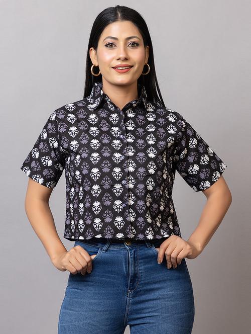 women printed short sleeves crop shirt - 21874785 - Very Small Image - 1