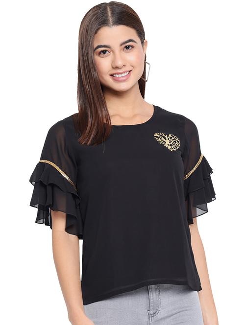 women solid short sleeves regular top - 21880887 - Very Small Image - 1