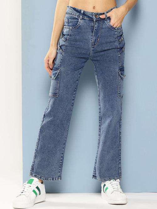 women solid mid rise denim cargo - 21880965 - Very Small Image - 1