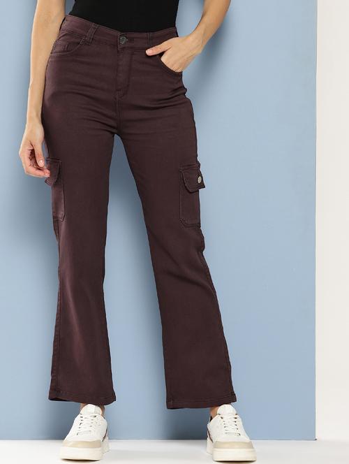 women solid high rise denim cargo - 21880971 - Very Small Image - 1