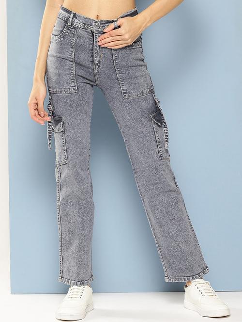 women solid high rise denim cargo - 21881003 - Very Small Image - 1