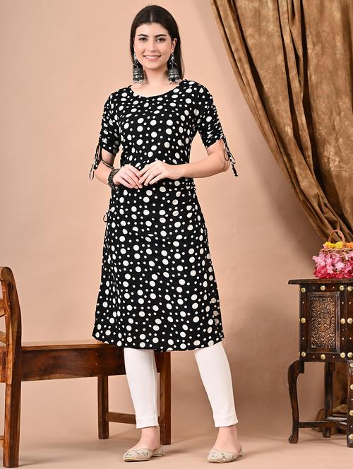 women black printed short sleeve straight kurta - 21899039 - Very Small Image - 1