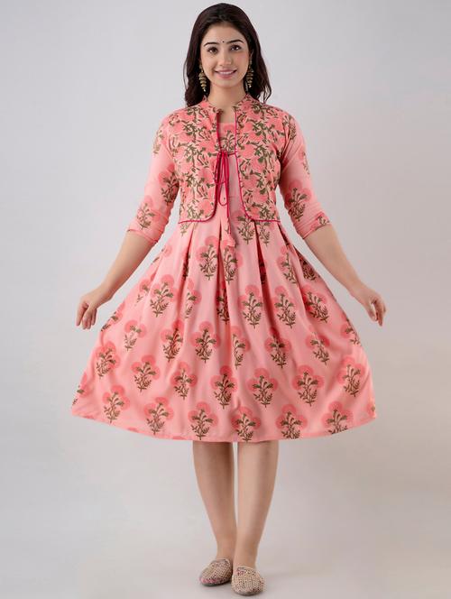 women peach floral printed ethnic dress - 21899042 - Very Small Image - 1