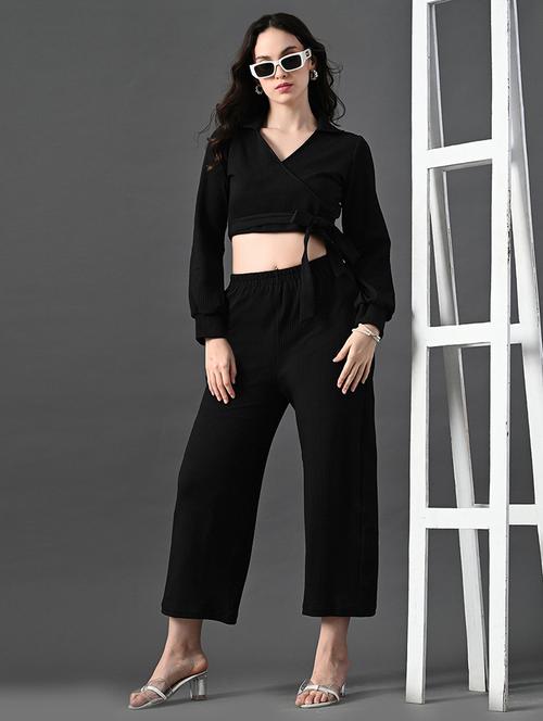 women solid wrap top and trouser co-ord set - 21899189 - Very Small Image - 1