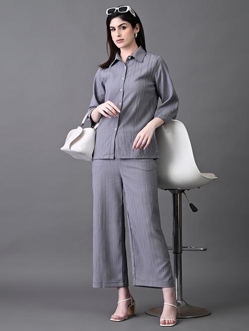women solid shirt and trouser co-ord set - 21899197 - Very Small Image - 1