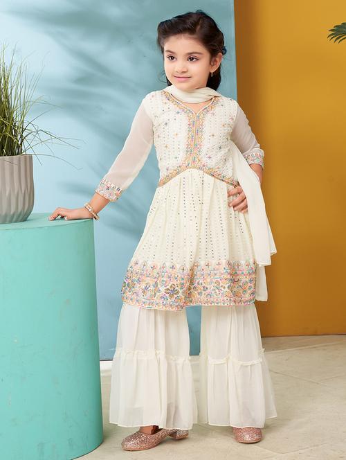  girls embroidered kurta and sharara with dupatta  - 21900952 - Very Small Image - 1