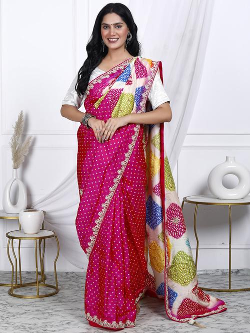 women bandhani printed saree with blouse - 21901171 - Very Small Image - 1
