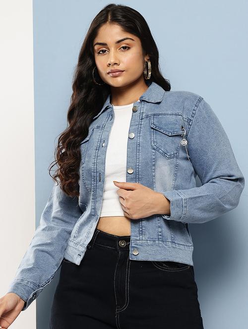 women solid long sleeves denim jacket - 21901180 - Very Small Image - 1